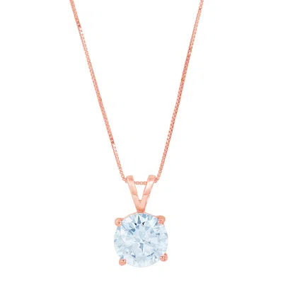 Pre-owned Pucci 3.0ct Round Cut Natural Aquamarine Pendant Necklace 16" Chain 14k Pink Rose Gold