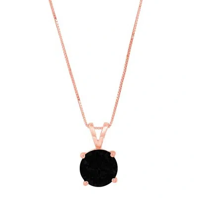 Pre-owned Pucci 3.0ct Round Cut Natural Onyx Pendant Necklace 18" Chain Solid 14k Pink Rose Gold