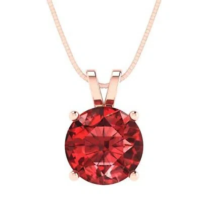 Pre-owned Pucci 3.0ct Round Cut Natural Red Garnet Pendant Necklace 18" Chain 14k Rose Pink Gold
