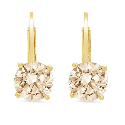 Pre-owned Pucci 3.0ct Round Cut Vvs1 Natural Morganite Drop Dangle Earrings Real 14k Yellow Gold