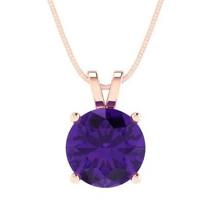 Pre-owned Pucci 3.0ct Round Cut Vvs1 Real Amethyst Pendant Necklace 16" Chain 14k Rose Pink Gold
