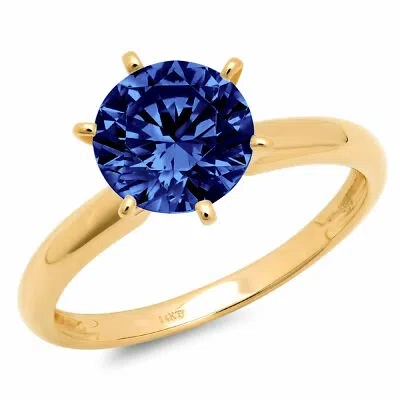 Pre-owned Pucci 3.0ct Round Cut Simulated Tanzanite Stone Wedding Classic Ring 14k Yellow Gold In D