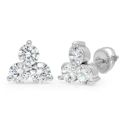 Pre-owned Pucci 3.1ct Round Simulated Diamond 3 Stone Stud Solitaire Earrings 14k White Gold