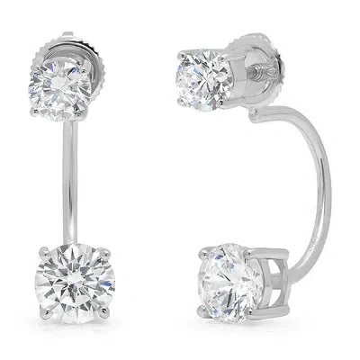 Pre-owned Pucci 3.1ct Round Simulated Diamond Dual Double Stud Drop Earrings 14k White Gold
