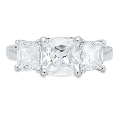 Pre-owned Pucci 3.25 Ct Emerald 3 Stone Moissanite Classic Bridal Statement Ring 14k White Gold In White/colorless