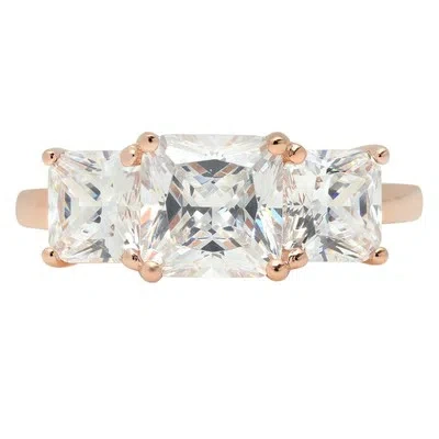 Pre-owned Pucci 3.25 Ct Emerald 3 Stone White Sapphire Promise Bridal Wedding Ring 14k Rose Gold In White/colorless