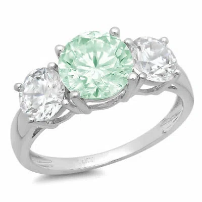 Pre-owned Pucci 3.25 Ct Round 3 Stone Blue Moissanite Promise Bridal Wedding Ring 14k White Gold