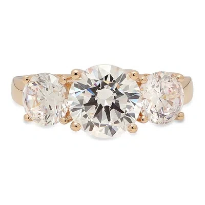 Pre-owned Pucci 3.25ct Round 3 Stone Synthetic Moissanite Promise Wedding Ring 14k Yellow Gold In White/colorless