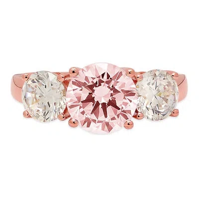 Pre-owned Pucci 3.25ct Round 3 Stone Simulated Pink Diamond Promise Wedding Ring 14k Rose Gold