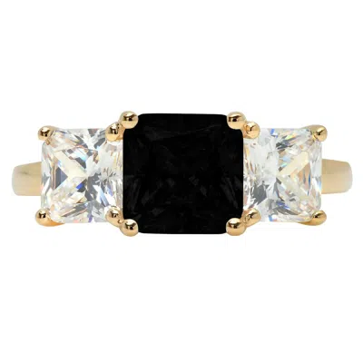 Pre-owned Pucci 3.25 Emerald 3 Stone Real Onyx Promise Bridal Wedding Ring Solid 14k Yellow Gold In D