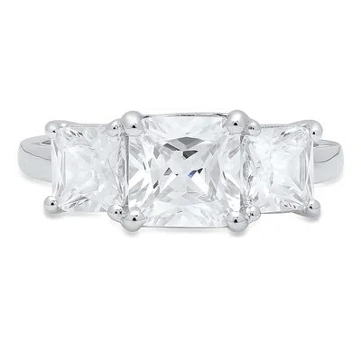 Pre-owned Pucci 3.25 Emerald Simulated Engagement Designer 3-stone Ring Real 14k White Gold