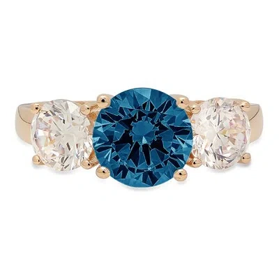Pre-owned Pucci 3.25 Round 3 Stone London Blue Topaz Promise Bridal Wedding Ring 14k Yellow Gold In D