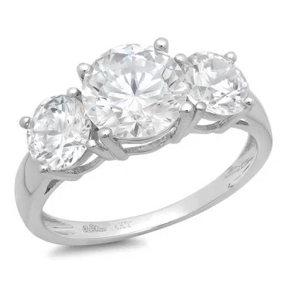 Pre-owned Pucci 3.25ct Round Cut 3 Stone Moissanite Classic Bridal Statement Ring 14k White Gold In White/colorless