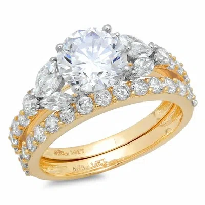Pre-owned Pucci 3.26ct Round Marquise Cut Engagement Bridal Ring Band Set 14k Yellow White Gold In White/colorless