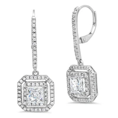 Pre-owned Pucci 3.27ct Princess Cut Simulated Diamond Halo Drop Dangle Earrings 14k White Gold