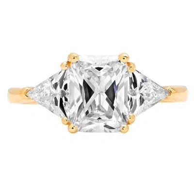 Pre-owned Pucci 3.2ct 3 Stone Simulated Diamond Emerald Classic Engagement Ring 14k Yellow Gold In White/colorless