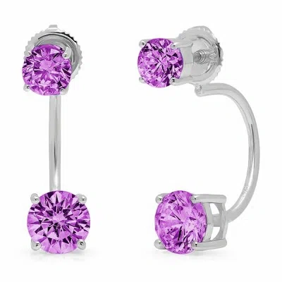 Pre-owned Pucci 3.2 Ct Dual Drop 2 Stone Round Classic Alexandrite Stone Earrings 14k White Gold