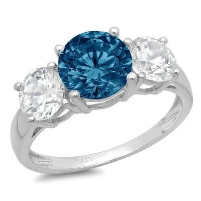 Pre-owned Pucci 3.2ct Round 3 Stone London Blue Topaz Promise Bridal Wedding Ring 14k White Gold In D