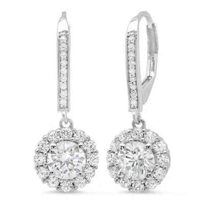 Pre-owned Pucci 3.35ct Round Simulated Diamond Halo Lever Back Drop Earrings 14k White Gold