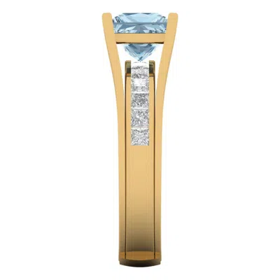 Pre-owned Pucci 3.40 Princess Real Aquamarine Wedding Statement Ring Set Sliding 14k Yellow Gold In D