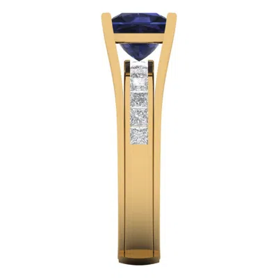 Pre-owned Pucci 3.40 Princess Simulated Blue Sapphire Wedding Ring Set Sliding 14k Yellow Gold