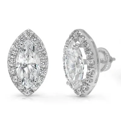 Pre-owned Pucci 3.44ct Marquise Simulated Diamond Halo Stud Solitaire Earrings 14k White Gold