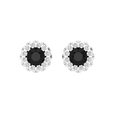 Pre-owned Pucci 3.45 Ct Round Cut Halo Classic Stud Natural Onyx Earrings Solid 14k White Gold In D