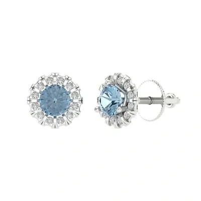 Pre-owned Pucci 3.45 Ct Round Cut Halo Designer Stud Lab Created Gem Earrings 14k White Gold