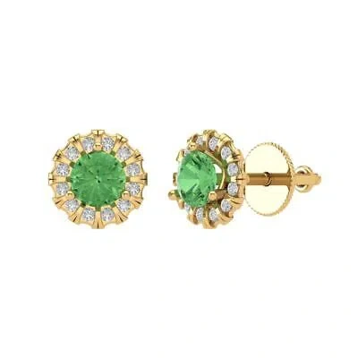 Pre-owned Pucci 3.45 Round Cut Cz Halo Classic Stud Mint Green Earrings Solid 14k Yellow Gold