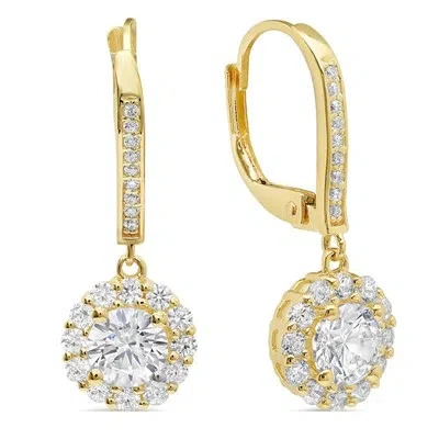 Pre-owned Pucci 3.45ct Round Simulated Diamond Halo Lever Back Drop Earrings 14k Yellow Gold