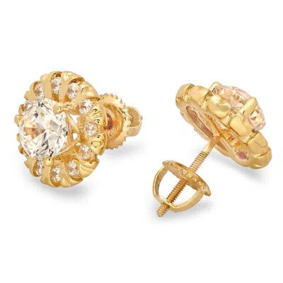 Pre-owned Pucci 3.45ct Round Simulated Diamond Halo Stud Solitaire Earrings 14k Yellow Gold