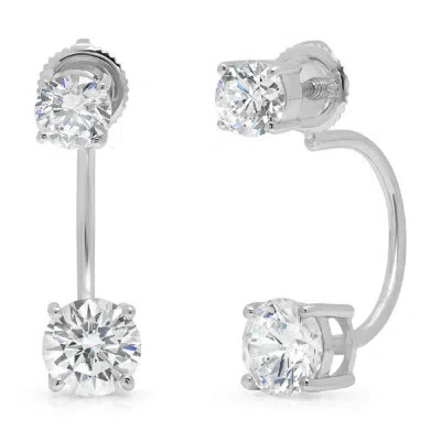 Pre-owned Pucci 3.4ct Round Simulated Diamond Dual Double Stud Drop Earrings 14k White Gold