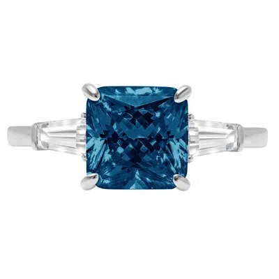 Pre-owned Pucci 3.5 Asscher 3 Stone London Blue Topaz Promise Bridal Wedding Ring 14k White Gold In D