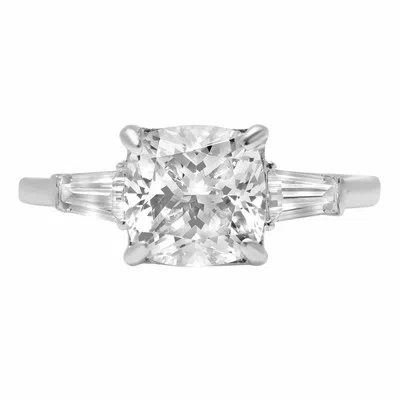 Pre-owned Pucci 3 Ct Cushion Cut 3 Stone Moissanite Classic Bridal Statement Ring 14k White Gold In White/colorless