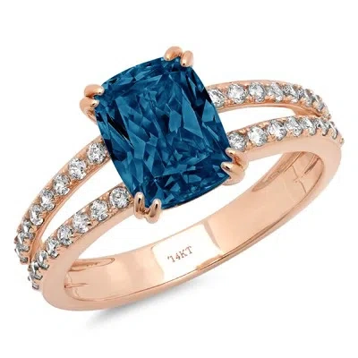 Pre-owned Pucci 3.5 Cushion London Blue Topaz Promise Bridal Wedding Classic Ring 14k Rose Gold In D