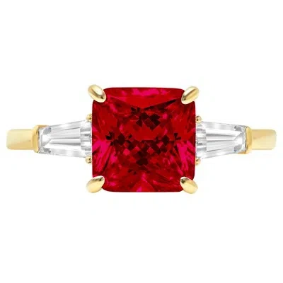 Pre-owned Pucci 3.50 Asscher 3 Stone Real Red Garnet Promise Bridal Wedding Ring 14k Yellow Gold