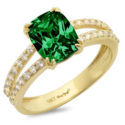Pre-owned Pucci 3.50 Ct Cushion Cut Simulated Emerald Stone Promise Bridal Ring 14k Yellow Gold In Green