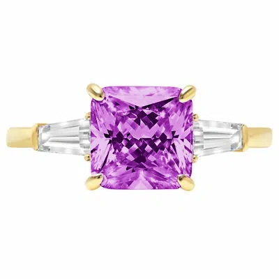 Pre-owned Pucci 3.50 Cushion 3 Stone Alexandrite Gem Promise Bridal Wedding Ring 14k Yellow Gold In Purple