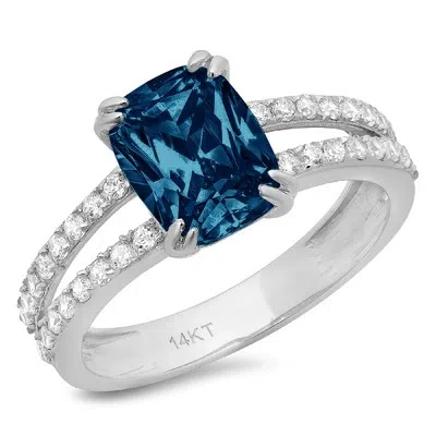 Pre-owned Pucci 3.50 Cushion London Topaz Promise Bridal Wedding Classic Ring 14k White Gold In D