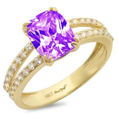 Pre-owned Pucci 3.50ct Cushion Cut Natural Amethyst Promise Bridal Wedding Ring 14k Yellow Gold In Purple