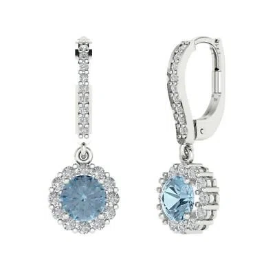 Pre-owned Pucci 3.55 Round Cut Halo Classic Drop Dangle Lab Created Gem Earrings 14k White Gold