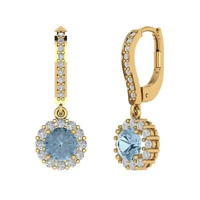 Pre-owned Pucci 3.55 Round Cut Halo Classic Drop Dangle Lab Created Gem Earrings 14k Yellow Gold