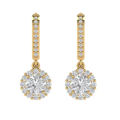 Pre-owned Pucci 2.2 Round Cut Halo Classic Drop Dangle Earrings 14k Yellow Gold Real Moissanite
