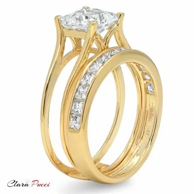 Pre-owned Pucci 3.55ct Princess Cut Vvs1 Solitaire Halo Engagement Ring Band Set 14k Yellow Gold In White/colorless