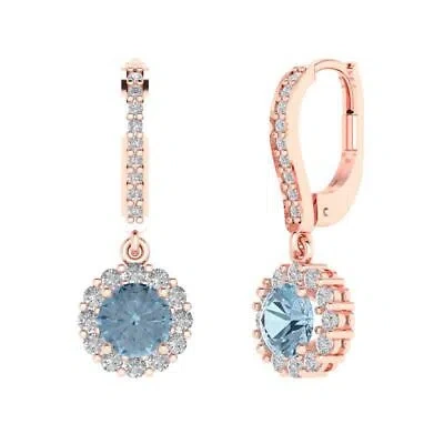 Pre-owned Pucci 3.55ct Round Cut Halo Classic Drop Dangle Lab Created Gem Earrings 14k Rose Gold In Pink