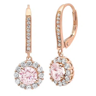 Pre-owned Pucci 3.55ct Round Cut Halo Pink Simulated Diamond Drop Dangle Earrings 14k Rose Gold