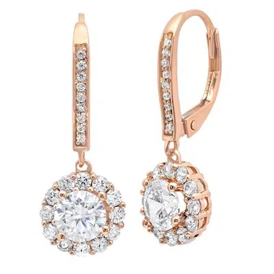 Pre-owned Pucci 3.55ct Round Simulated Diamond Halo Lever Back Drop Dangle Earrings 14k Gold