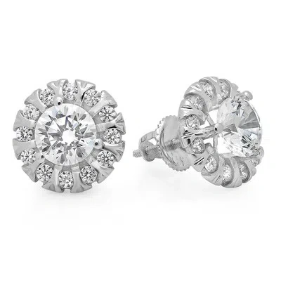 Pre-owned Pucci 3.55ct Round Simulated Diamond Halo Stud Solitaire Earrings 14k White Gold
