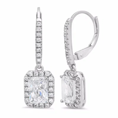 Pre-owned Pucci 3.57ct Simulated Diamond Emerald Halo Lever Back Drop Earrings 14k White Gold