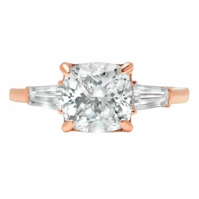 Pre-owned Pucci 3.5ct 3-stone Radiant Baguette Cut Engagement Bridal Wedding Ring 14k Rose Gold In D